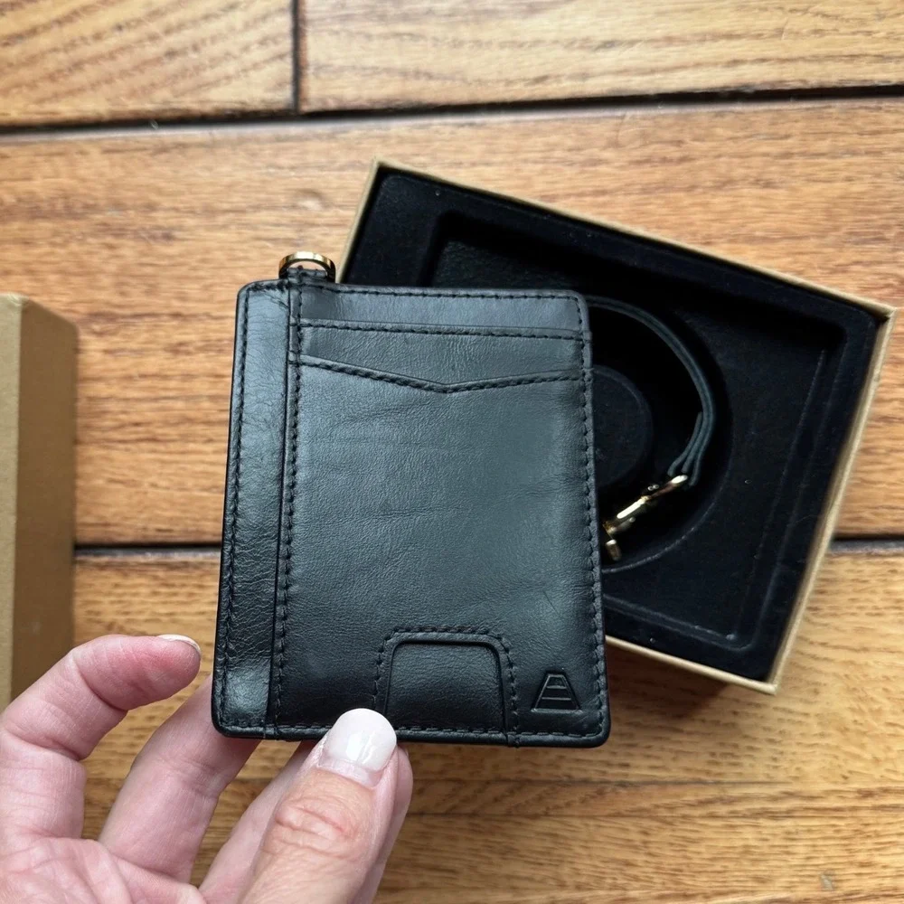 Andar The Denner Wallet Jet Black Leather Wristlet Card Holder Daryl-Ann Gold